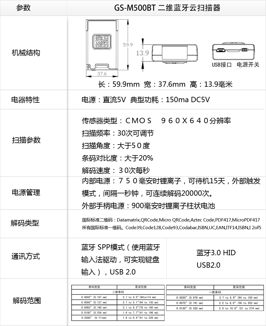 GS-M510BT-HIS 二維藍牙條碼掃描器-醫療服務專版